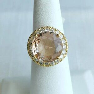 NWT, large morganite cz cocktail ring 18k gold overlay size 6